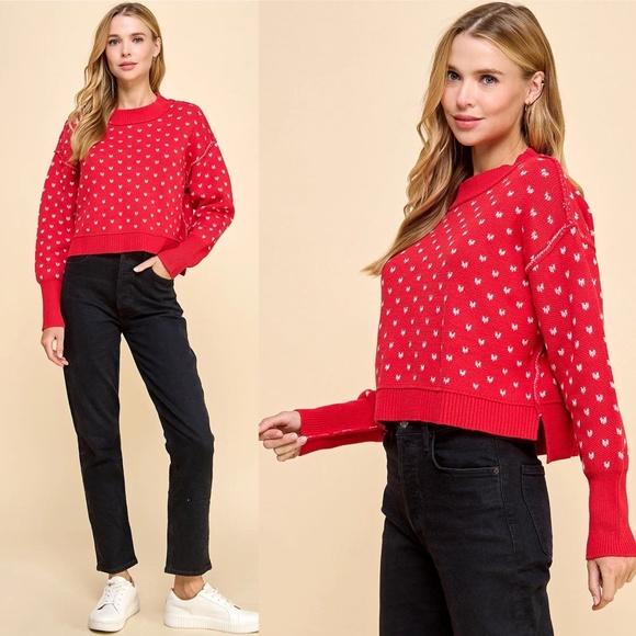 NWT Free People Easy Street Patterned Crew Neck Long Sleeve Cropped Sweater - Picture 1 of 1